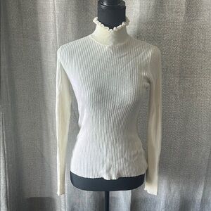 Frame Denim Cream Cowl Neck Sweater with Ribbed Texture